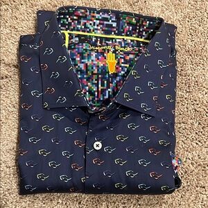 Blue Casual Button Down Shirt with Vibrant Inner Trim